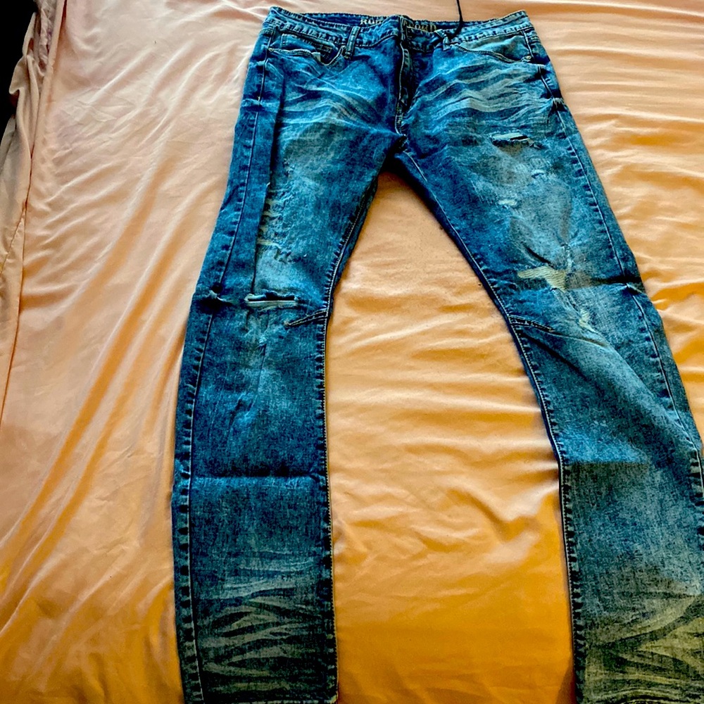 Stacked blue jeans